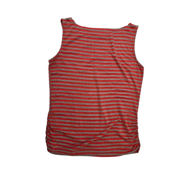 Striped Red & Beige Sleeveless Top With Side Ruching & Button Detail By Kenar - Picture 2 of 6